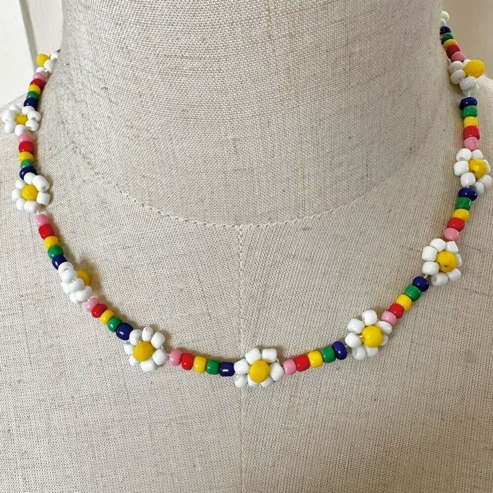 Colorful flower beaded necklace
